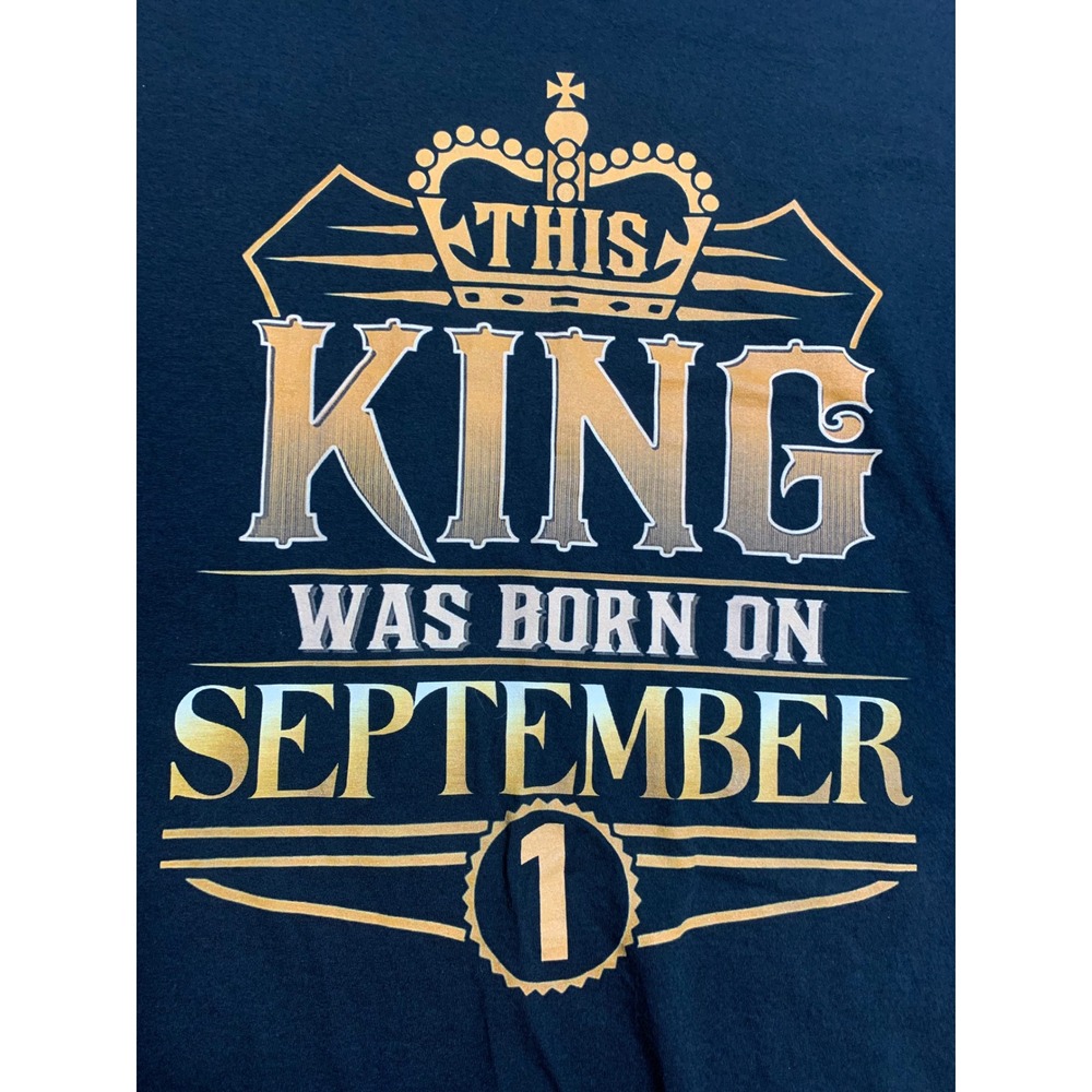 Fruit of the Loom Mens 5XL Black September Birthday King Graphic T-Shirt Cotton